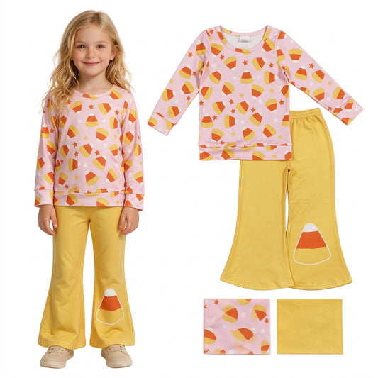 GLP3535 Candy Stars Top Orange Bell Pants Girls Halloween Clothes Set