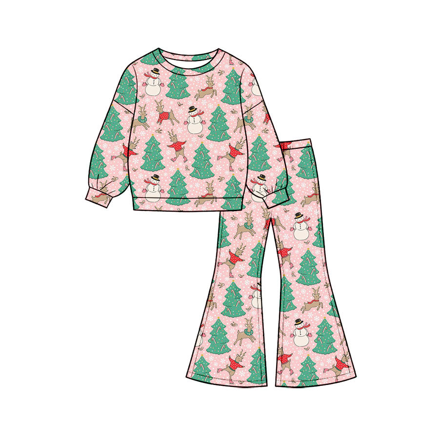 7.29 Preorder Girls Pink Christmas Tree Snowman Reindeer Outfit