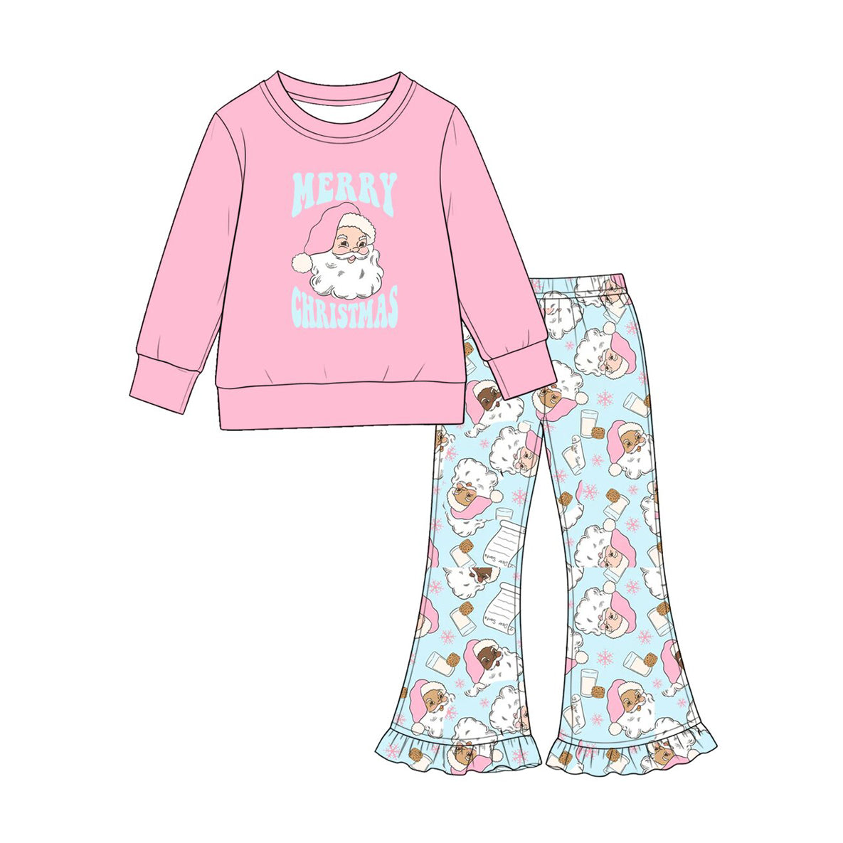 7.29 Preorder Girls Merry Christms Long Sleeve Top with Gingham Flared Pants Outfit