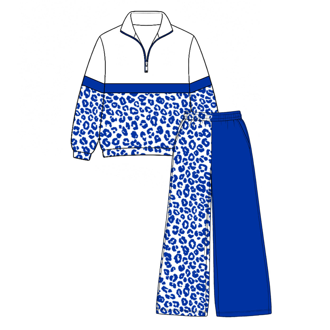 7.29 Preorder Kids Girls Royal Blue Leoaprd Pullover Top with Patch Pants Outfit