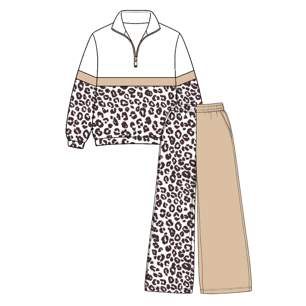 7.29 Preorder Kids Girls Brown Leoaprd Pullover Top with Patch Pants Outfit
