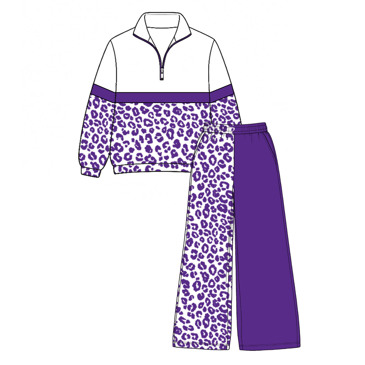 7.29 Preorder Kids Girls Purple Leoaprd Pullover Top with Patch Pants Outfit
