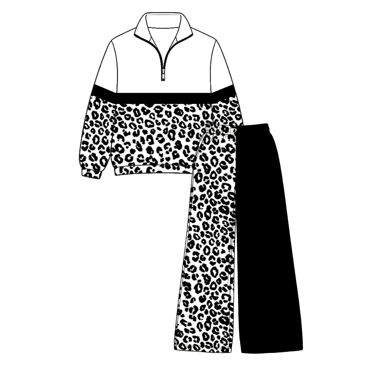 7.29 Preorder Kids Girls Black Leoaprd Pullover Top with Patch Pants Outfit