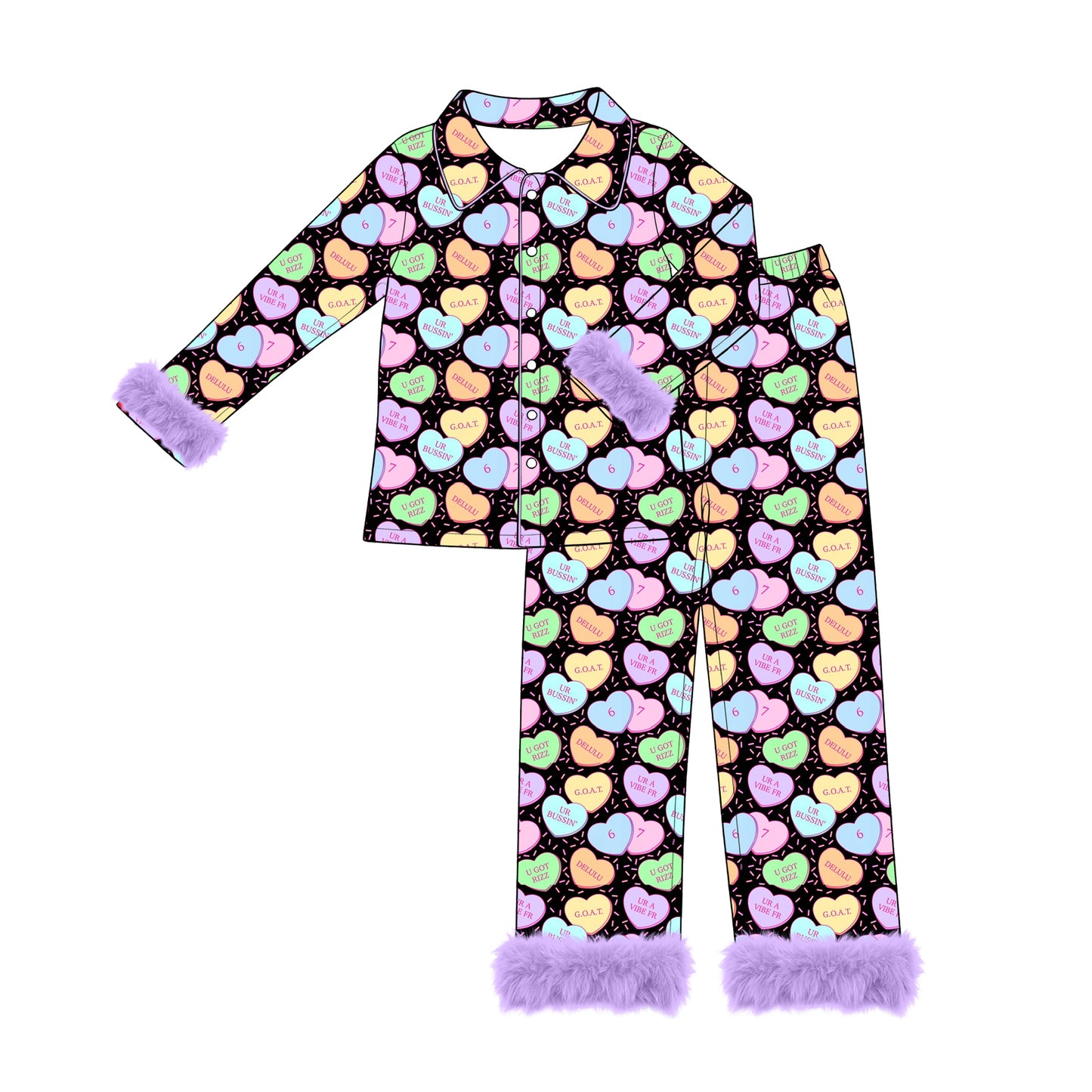 8.3 Preorder Women Heart Candy Pajama Set with Fur