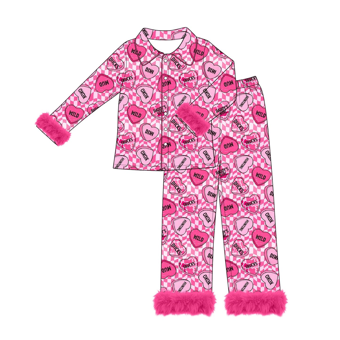 8.3 Preorder Daddy's Girl Pink Checkered Heart Pajama Set