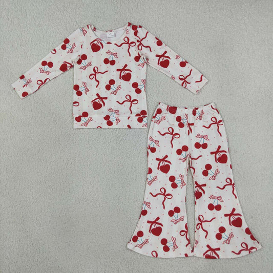 GLP3636 Cherry Hearts Bows Print Girls Valentine's Day Clothes Set