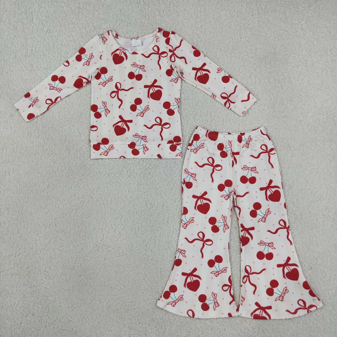 Sibling Toddler Girls Daisy Flower Cherry Heart Long Sleeve Top Flare Pants Outfit