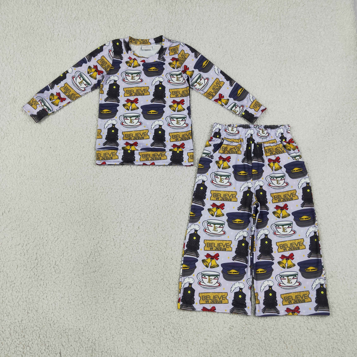 Sibling Baby Girls Film Characters Train Believe in Jesus Outfit