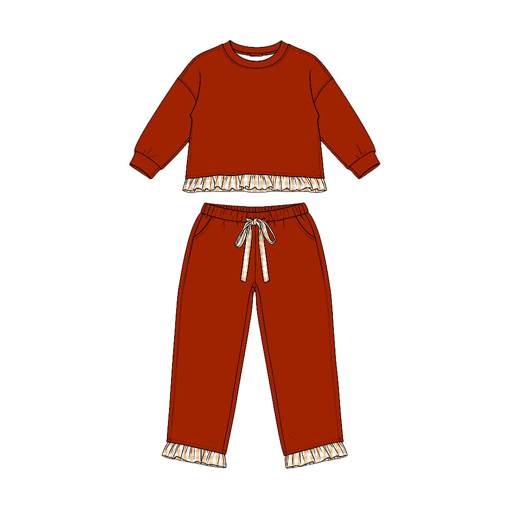 8.7 GLP3644 Preorder Rust Red Thick Cotton Girls Fall Clothes Set