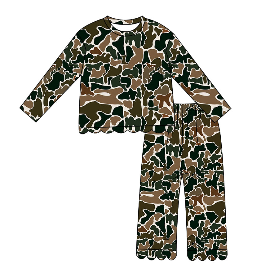 8.10 Preorder Kids Girls Brown Camo Long Sleeve Scalloped Set