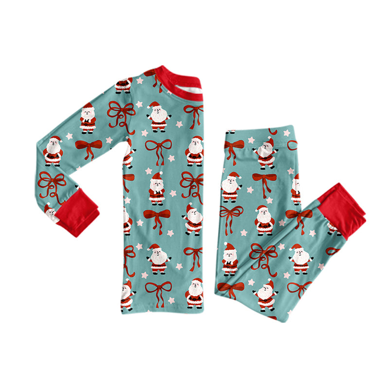 8.10 Preorder Kids Boys Christmas Santa Bow Long Sleeve Pajama Set