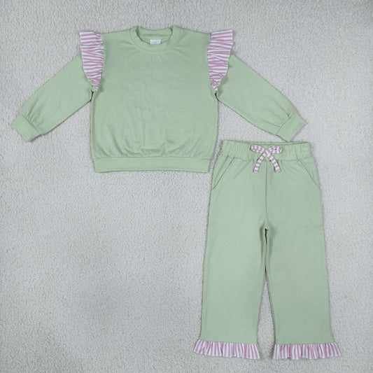 GLP3700 Girls Light Green Flutter Sleeve Top with Ruffle Pants Outfit