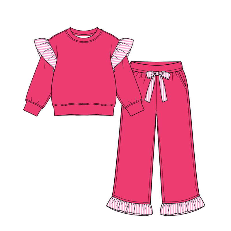 8.15 GLP3701 Preorder Kids Girls Hot Pink Flutter Sleeve Top with Ruffle Pants Outfit