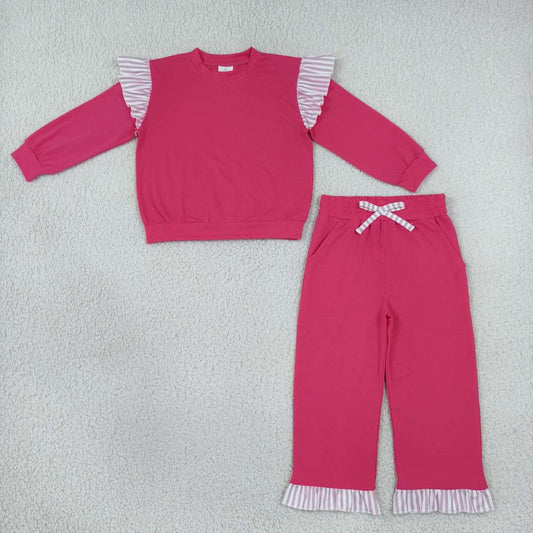 GLP3701 Girls Hot Pink Flutter Sleeve Top with Ruffle Pants Outfits