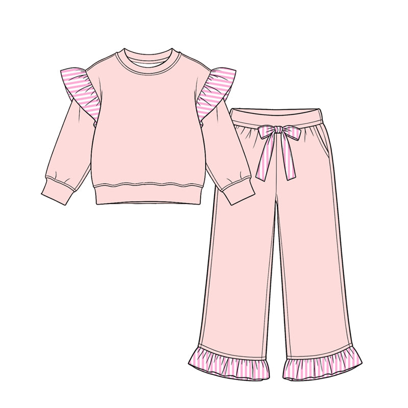 8.15 GLP3702 Preorder Kids Girls Light Pink Flutter Sleeve Top with Ruffle Pants Outfit