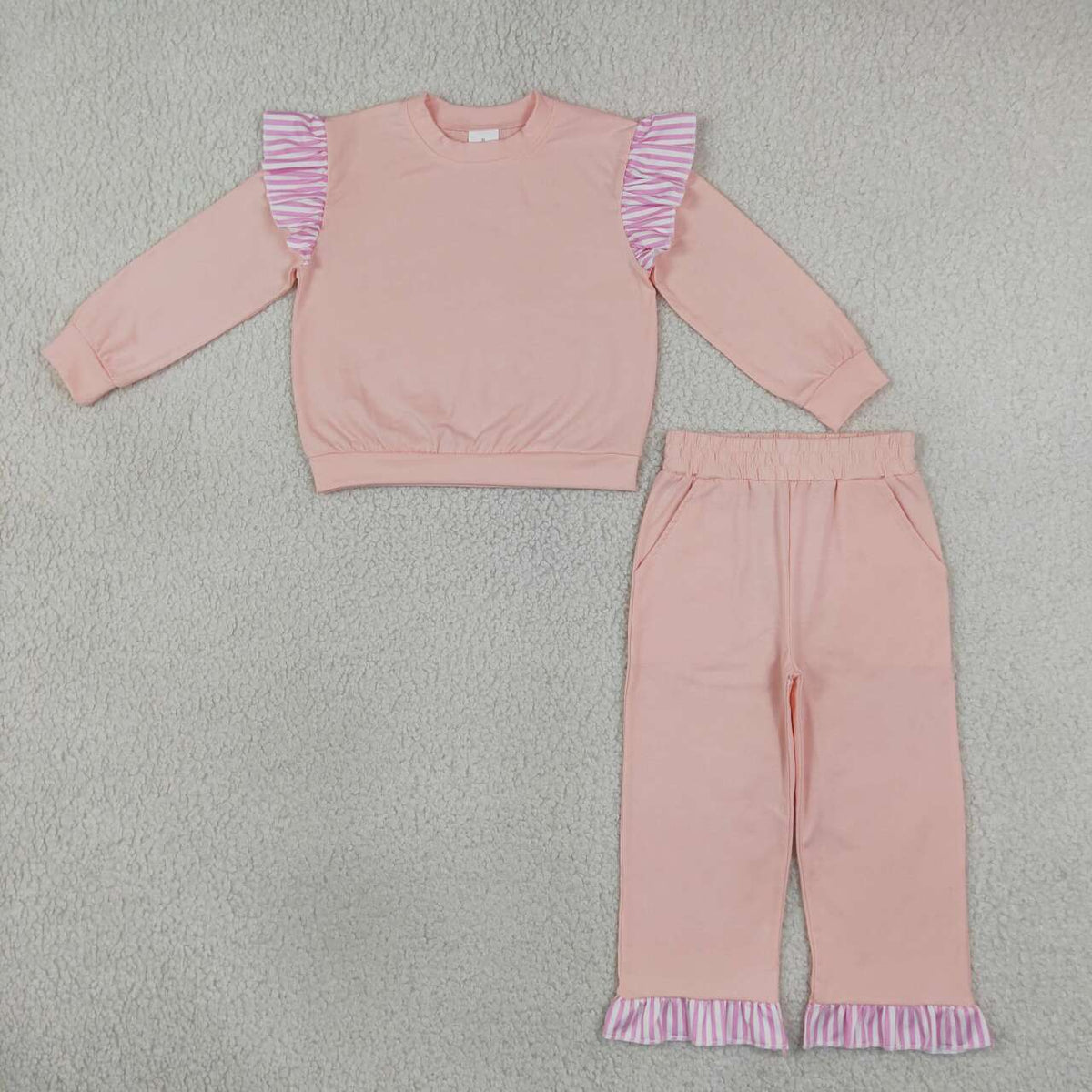 GLP3702 Girls Light Pink Flutter Sleeve Top with Ruffle Pants Outfit