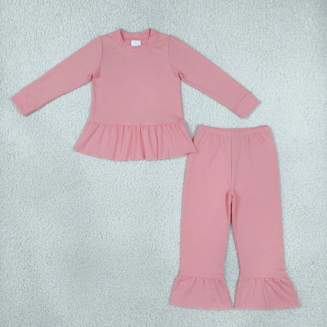 Sibling Kids Girls Solid Color Long Sleeve Tunic Top Ruffle Pants Outfit