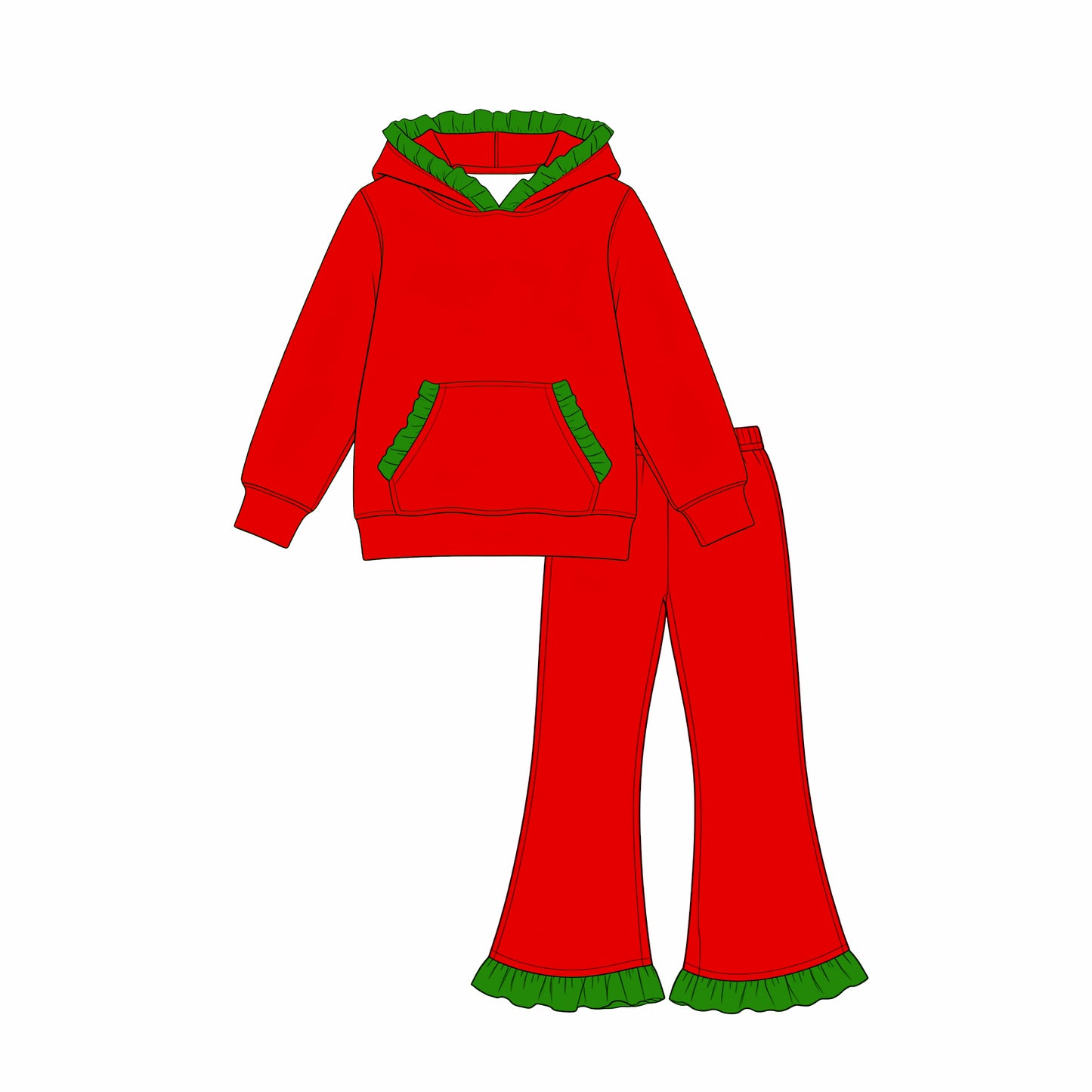 8.22 Preorder GLP3751 Red Cotton Pocket Hoodie Top Bell Pants Girls Christmas Clothes Set