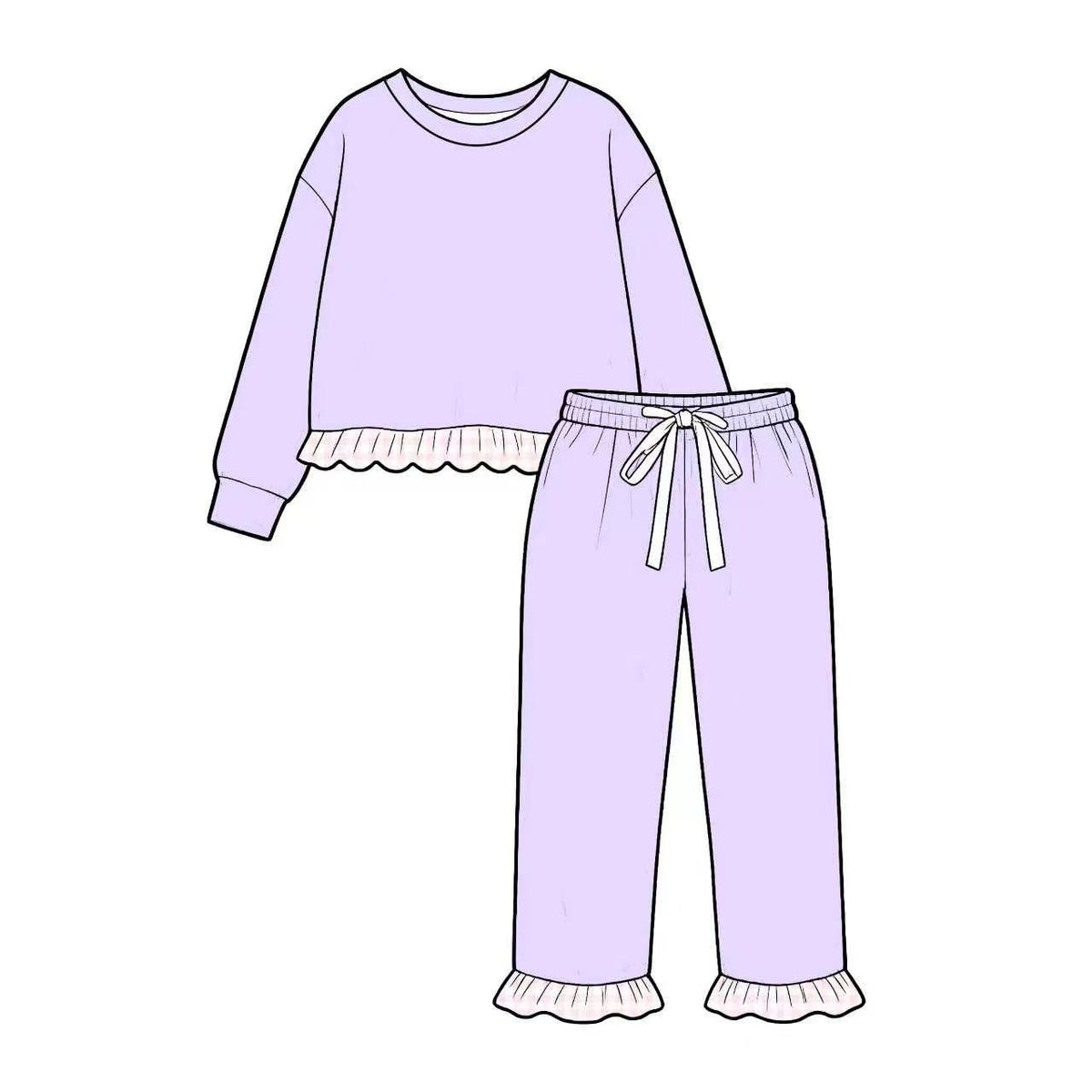8.24 GLP3755 Preorder Light Purple Long Sleeve Top Ruffle Pants Girls Clothes Set