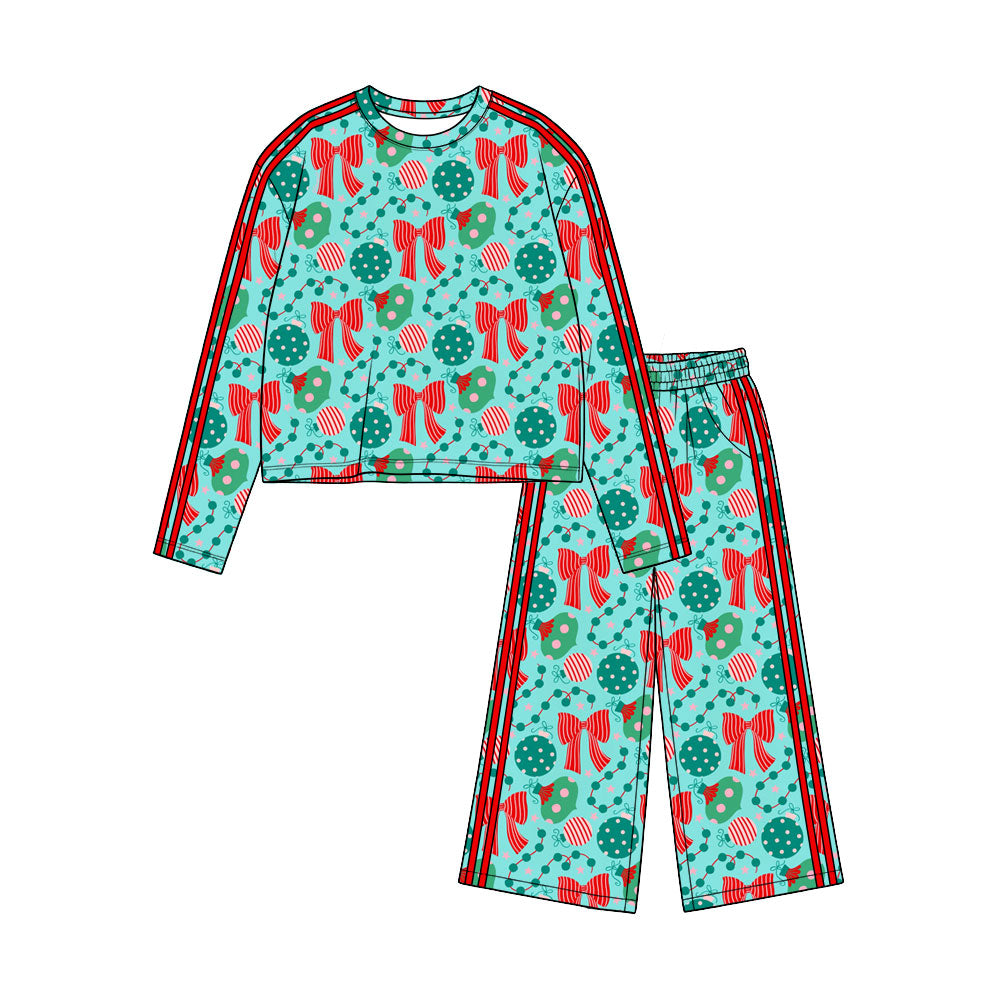 8.28 GLP3783 Preorder Lights Bows Print Girls Christmas Clothes Set