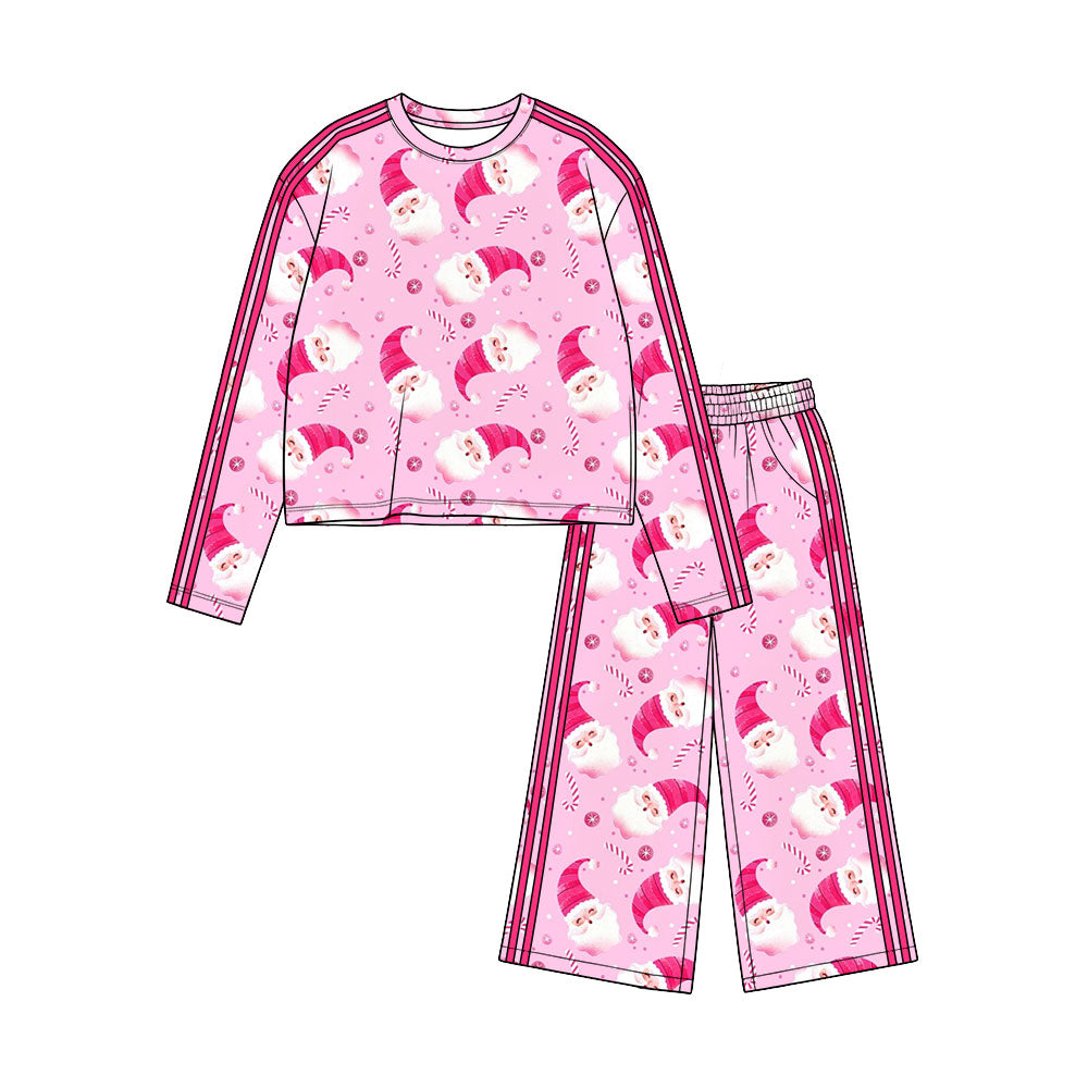 8.28 GLP3786 Preorder Santa Candy Cane Pink Print Girls Christmas Clothes Set