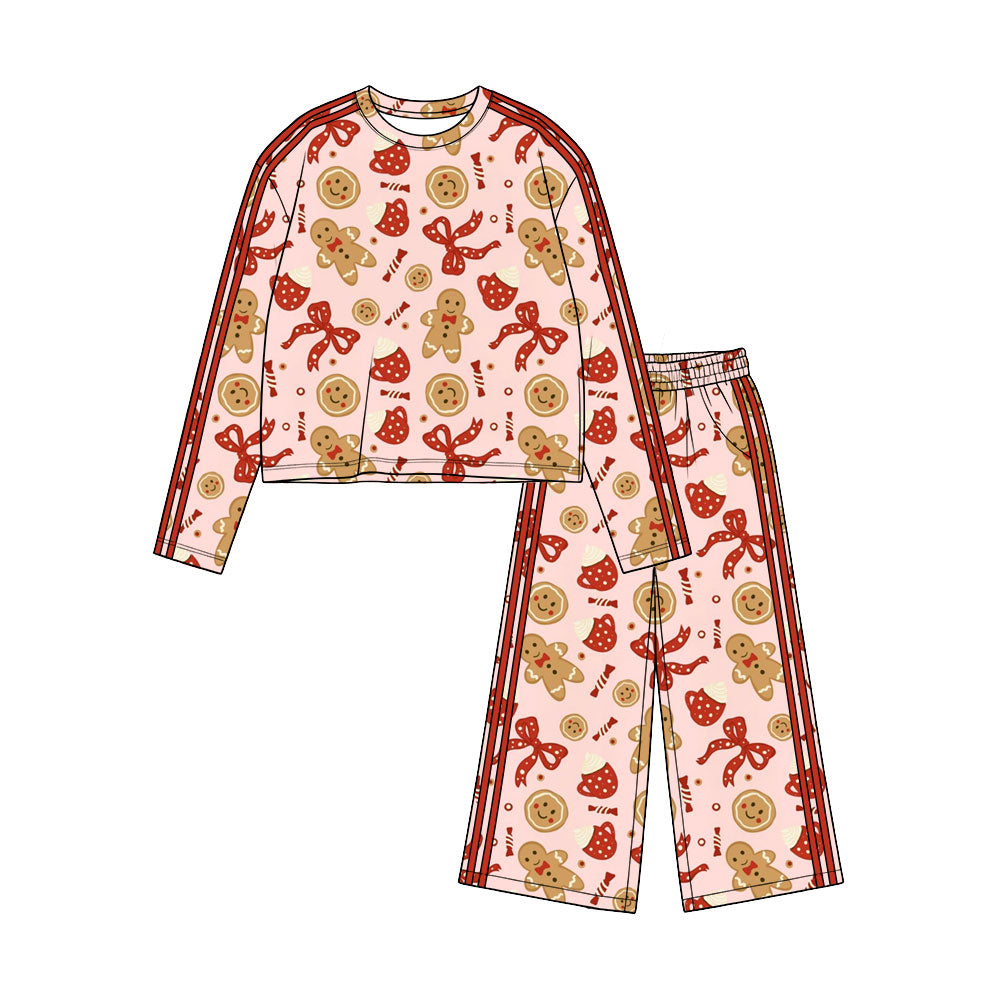 8.28 GLP3787 Preorder Gingerbread Bows Print Girls Christmas Clothes Set