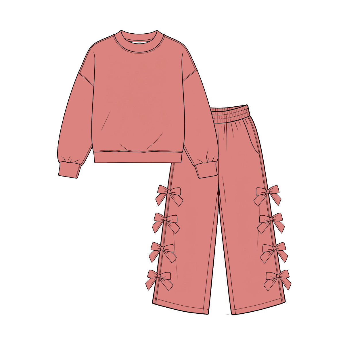 9.7 GLP3845 Kids Girls Pink Long Sleeve Bow Pants Outfit