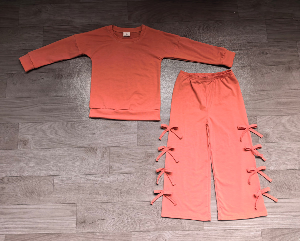 9.7 GLP3845 Kids Girls Pink Long Sleeve Bow Pants Outfit