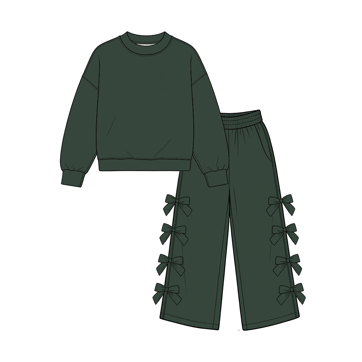 9.7 Preorder GLP3847 Kids Girls Dark Green Long Sleeve Bow Pants Outfit