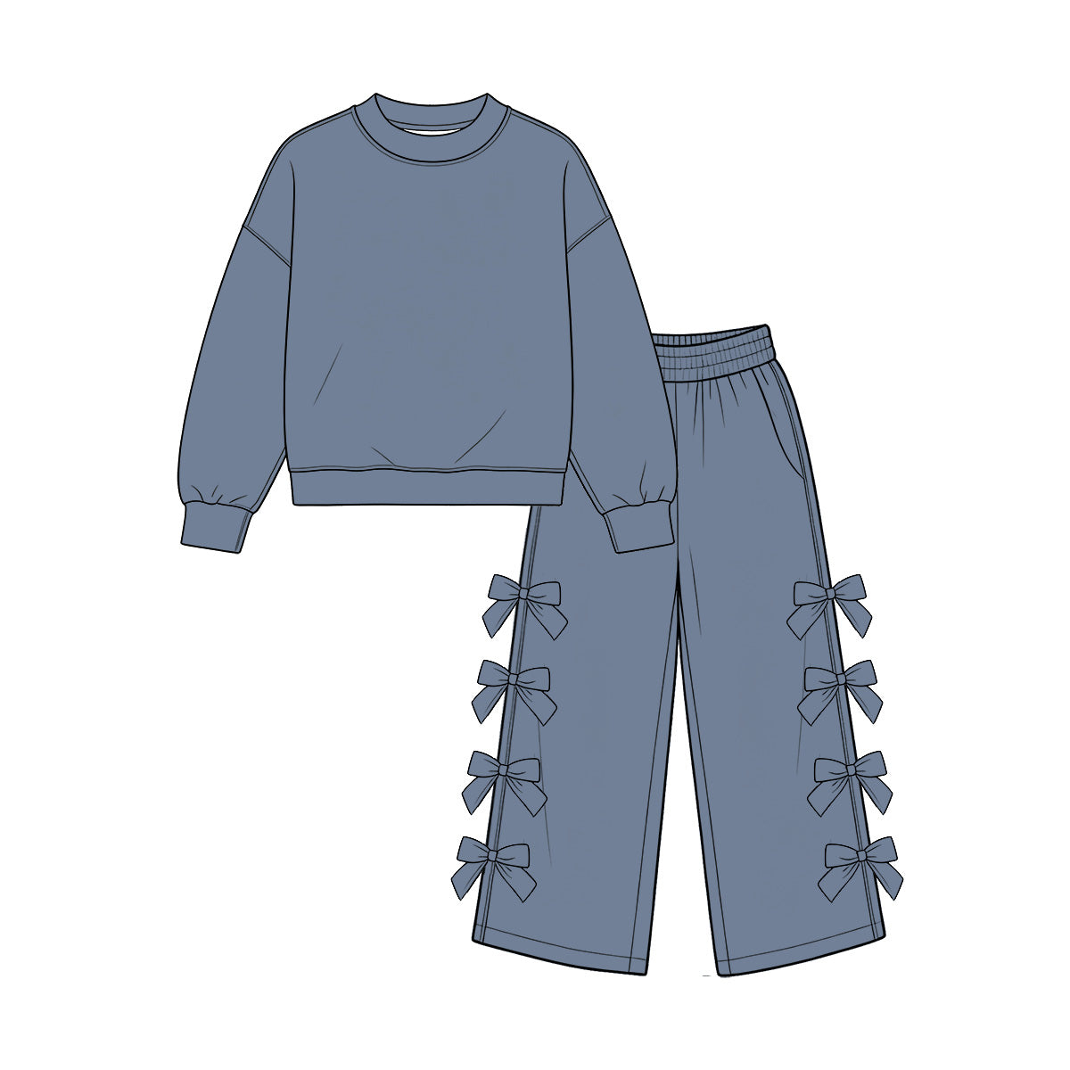 9.7 Preorder GLP3850 Kids Girls Blue Bow Long Sleeve Bow Pants Outfit
