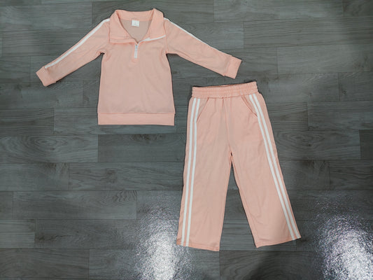 9.9 GLP3860 Preorder Kids Girls Pink Cotton Zipper Pullvoer Top Pants Outfit
