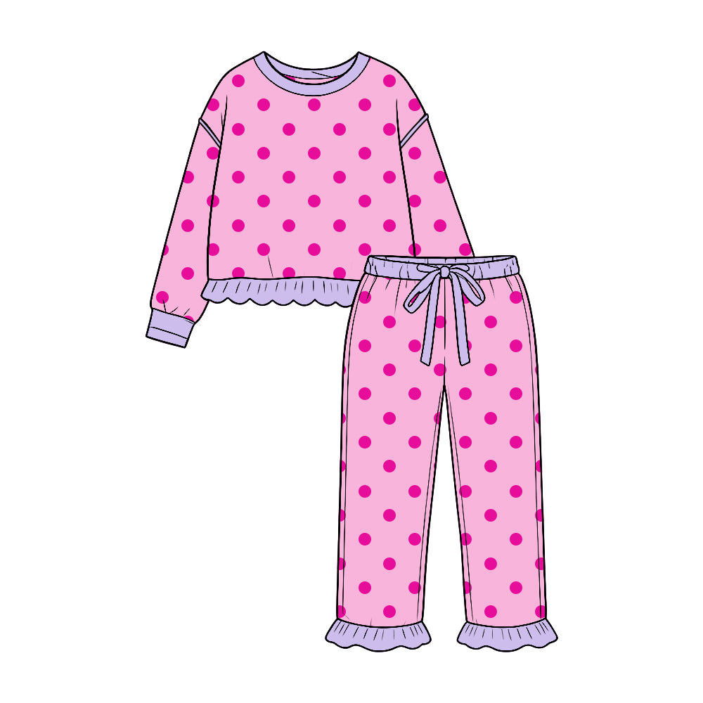 9.16 GLP3901 Preorder Pink Dots Print Girls Ruffle Clothes Set