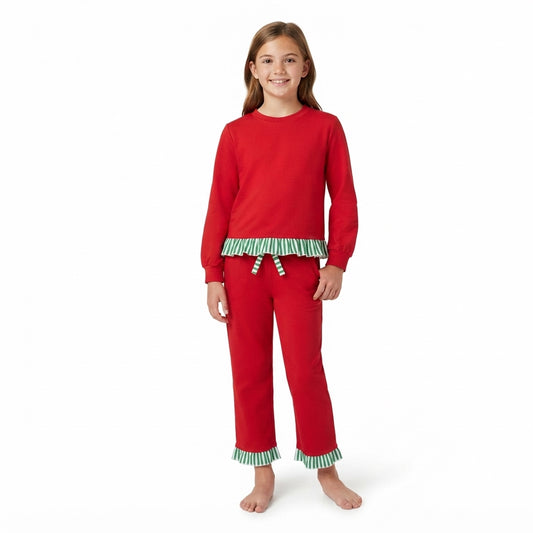 GLP3916 Red Long Sleeve Top Ruffle Pants Girls Christmas Clothes Set