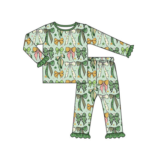 10.3 Preorder GLP3973 Girls Patrick's Day Bow Print Long Sleeve Pajama Set