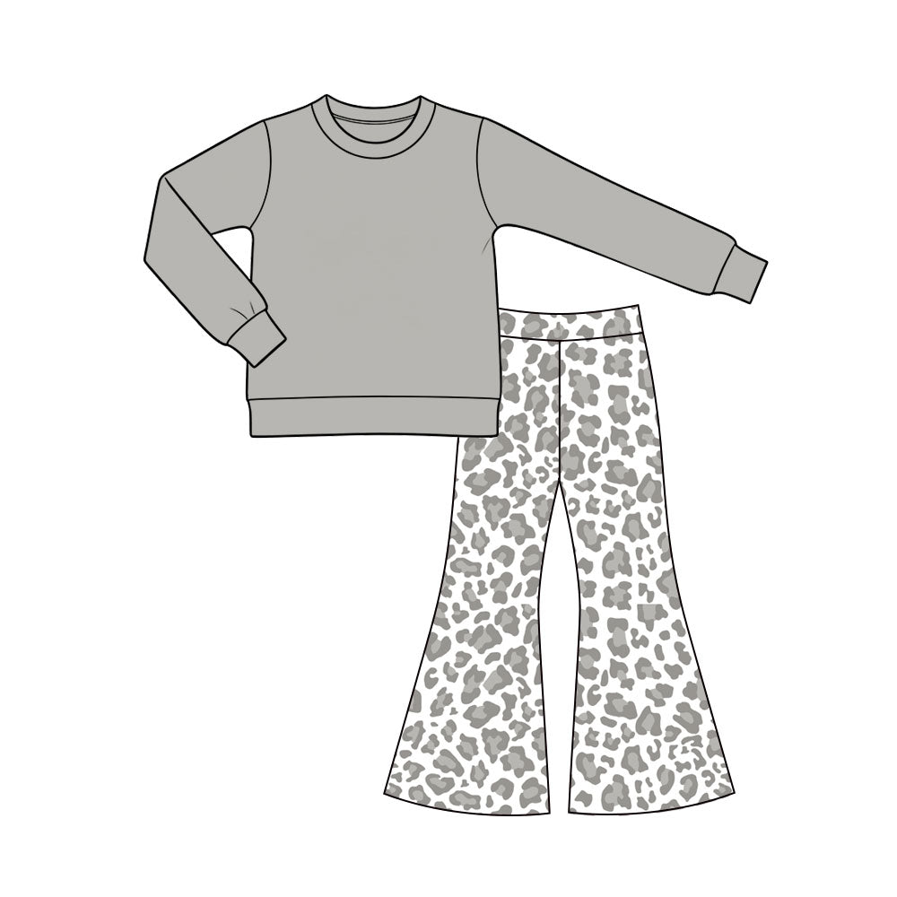 10.12 GLP3992 Preorder Grey Top Leopard Bell Pants Girls Clothes Set