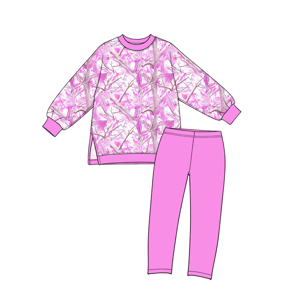 10.14 GLP3999 Preorder Pink Branch Camo Top Legging Pants Girls Yoga Clothes Set