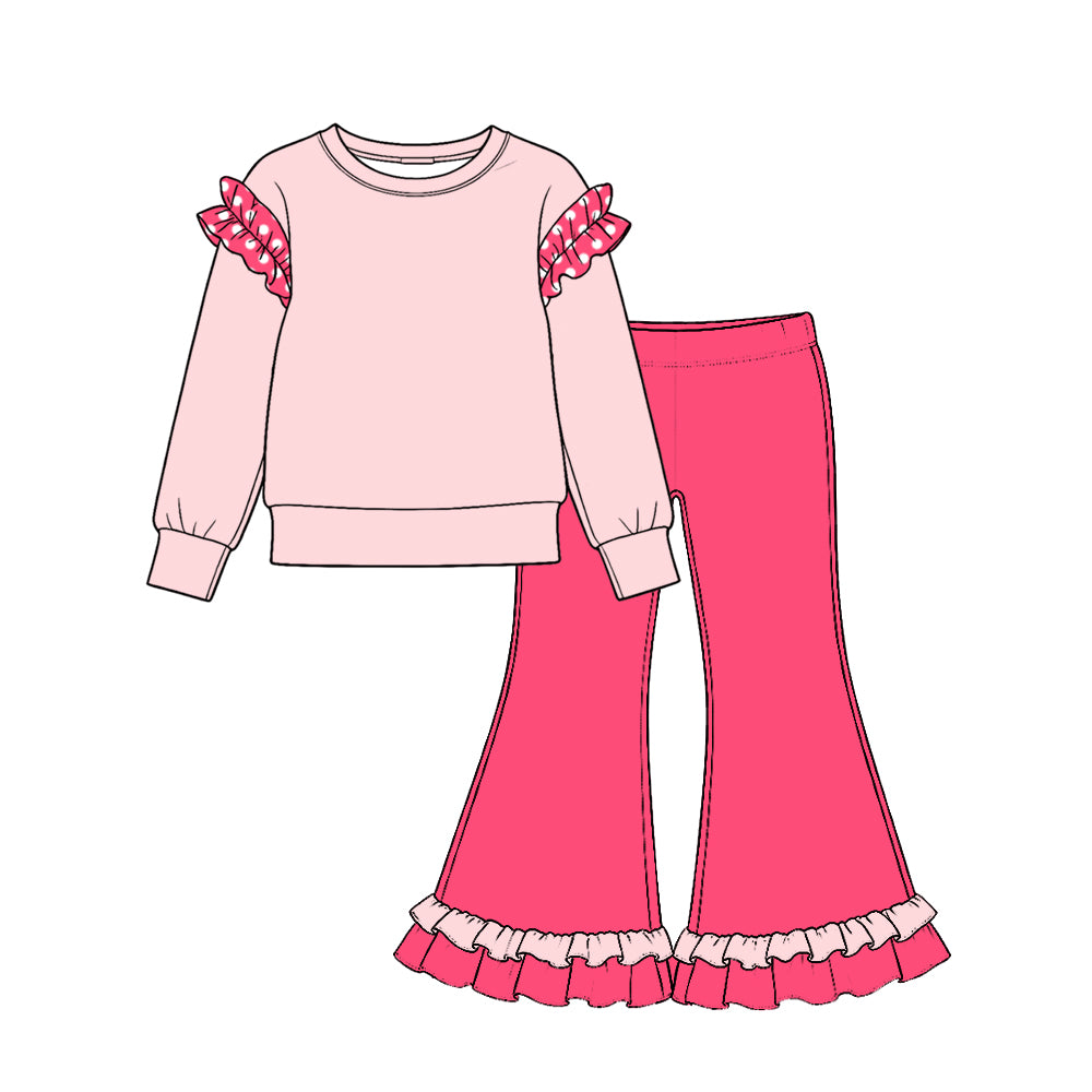 10.21 GLP4043 Pink Top Hot Pink Bell Pants Girls Cartoon Princess Clothes Set