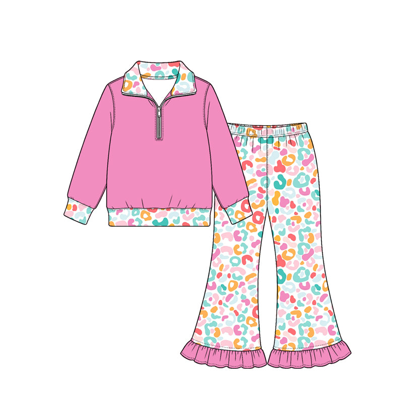 10.26 GLP4069 Preorder Kids Girls Hot Pink Pullover Floral Flare Pants Outfit
