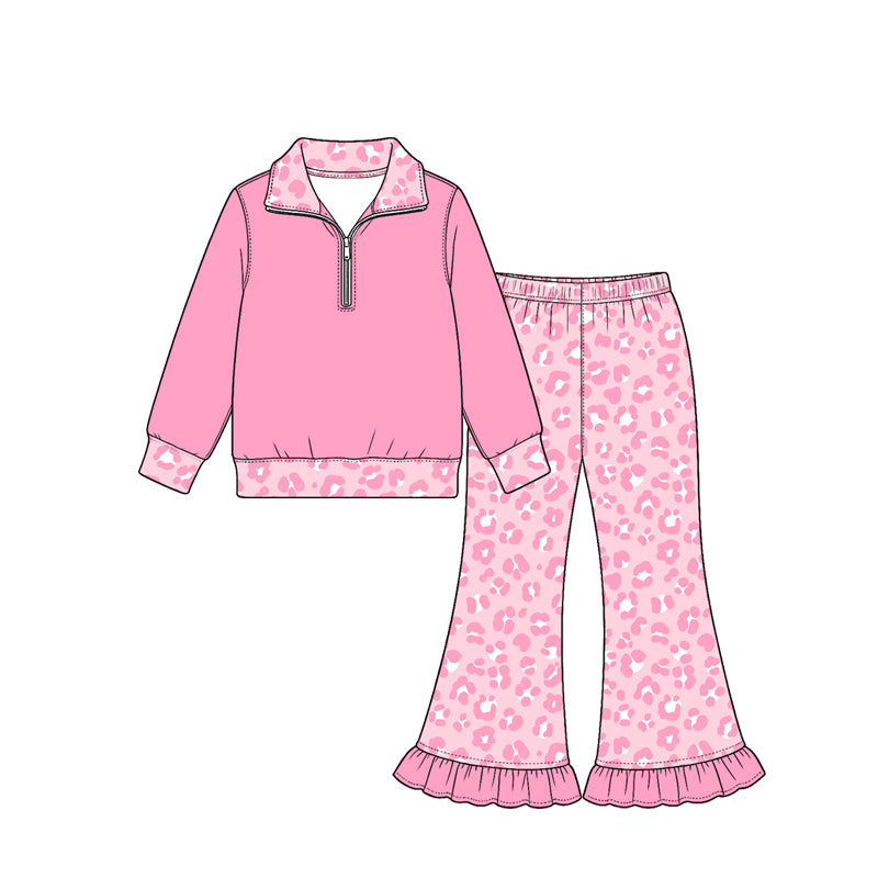 10.26 GLP4072 Preorder Kids Girls Hot Pink Pullover Leopard Flare Pants Outfit