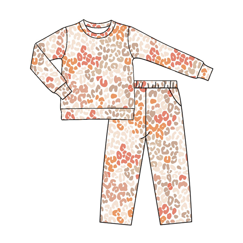 10.29 GLP4084 Preorder Cream Orange Leopard Print Girls Clothes Set