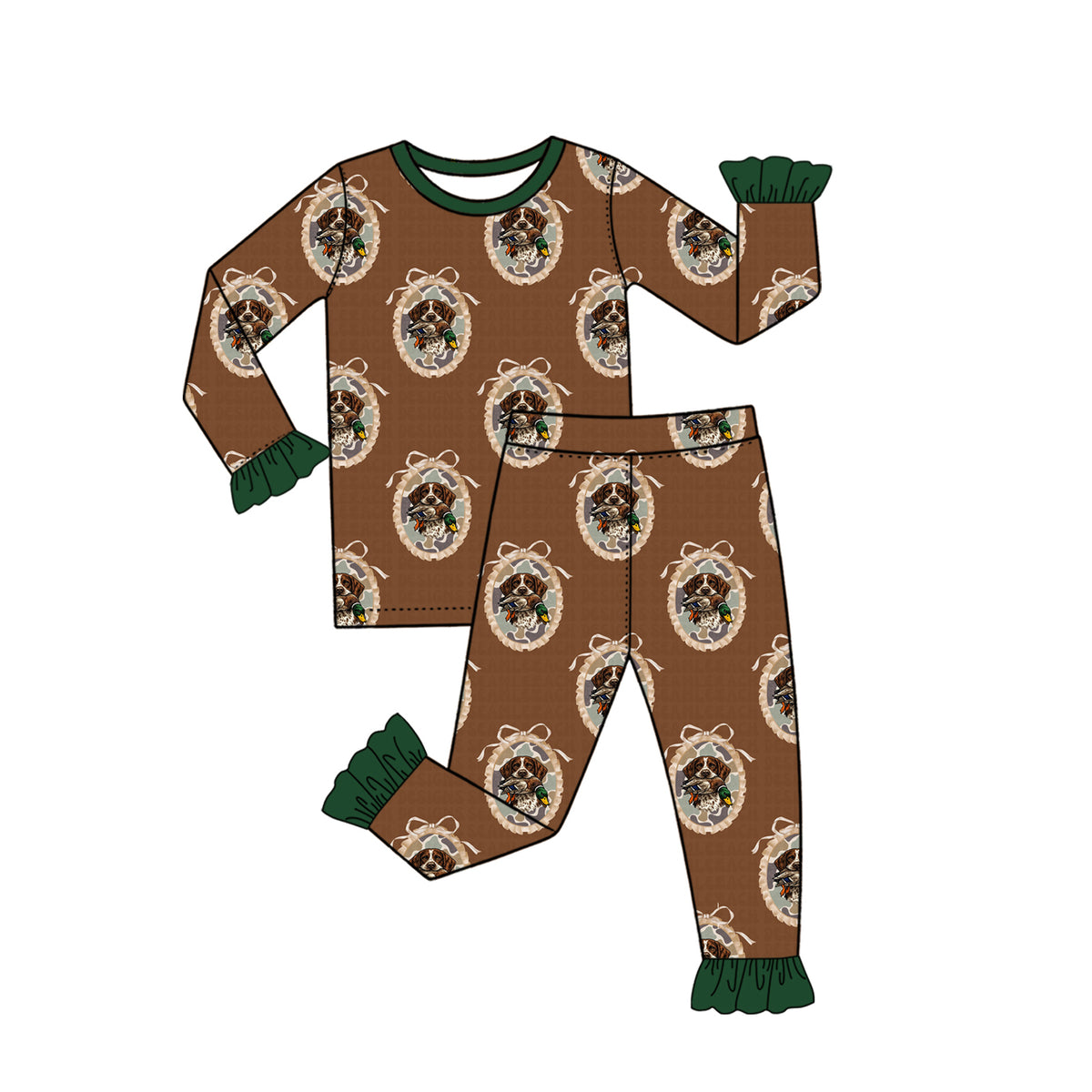 10.29 GLP4095 Preorder Kids Girls Hunting Dog Duck Long Sleeve Pajama Set