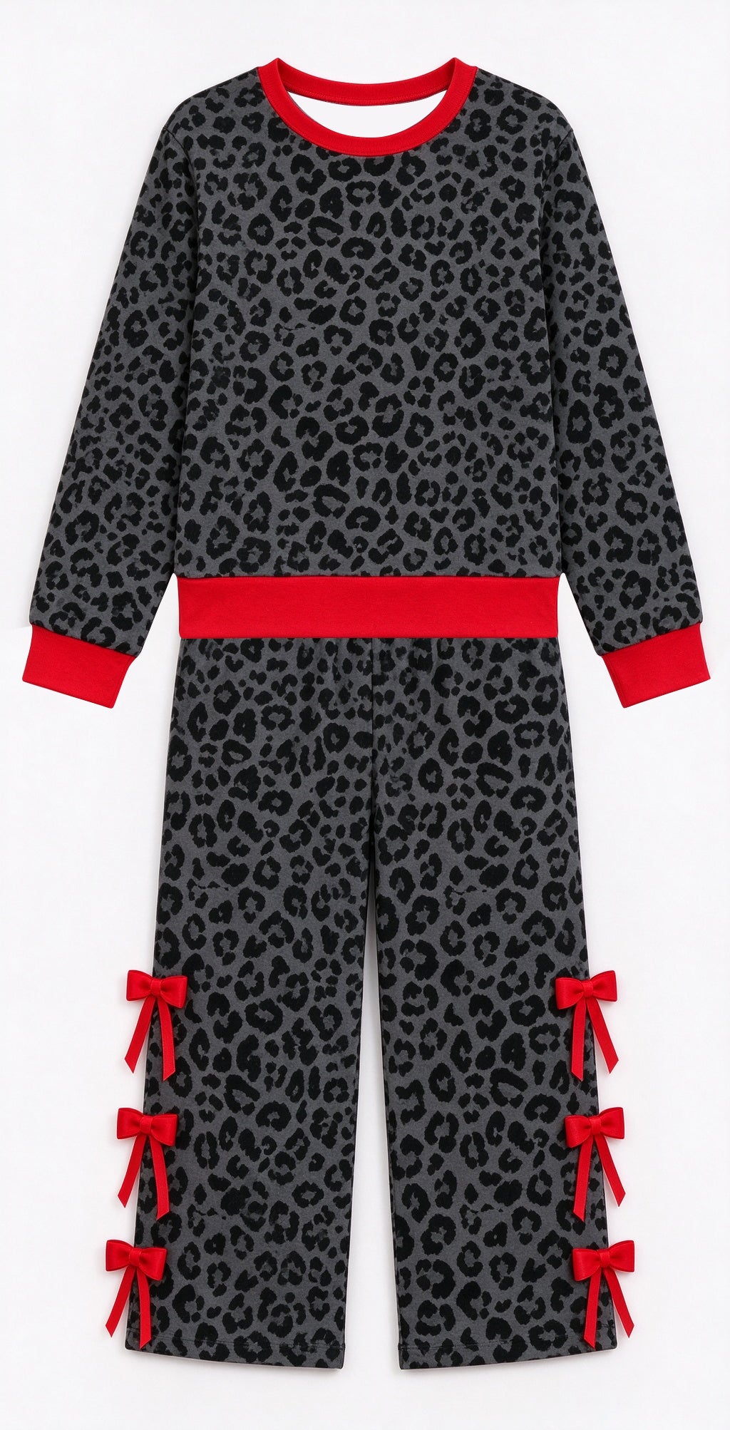 10.30 GLP4108 Preorder Baby Girls Black Leoaprd Red Bow Pants Outfit