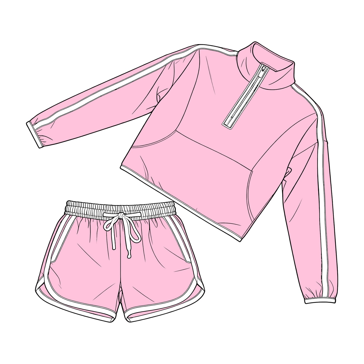 A3.26 Ault Women Pink Pocket Zip Pullover Top Shorts Clothes Set Preorder