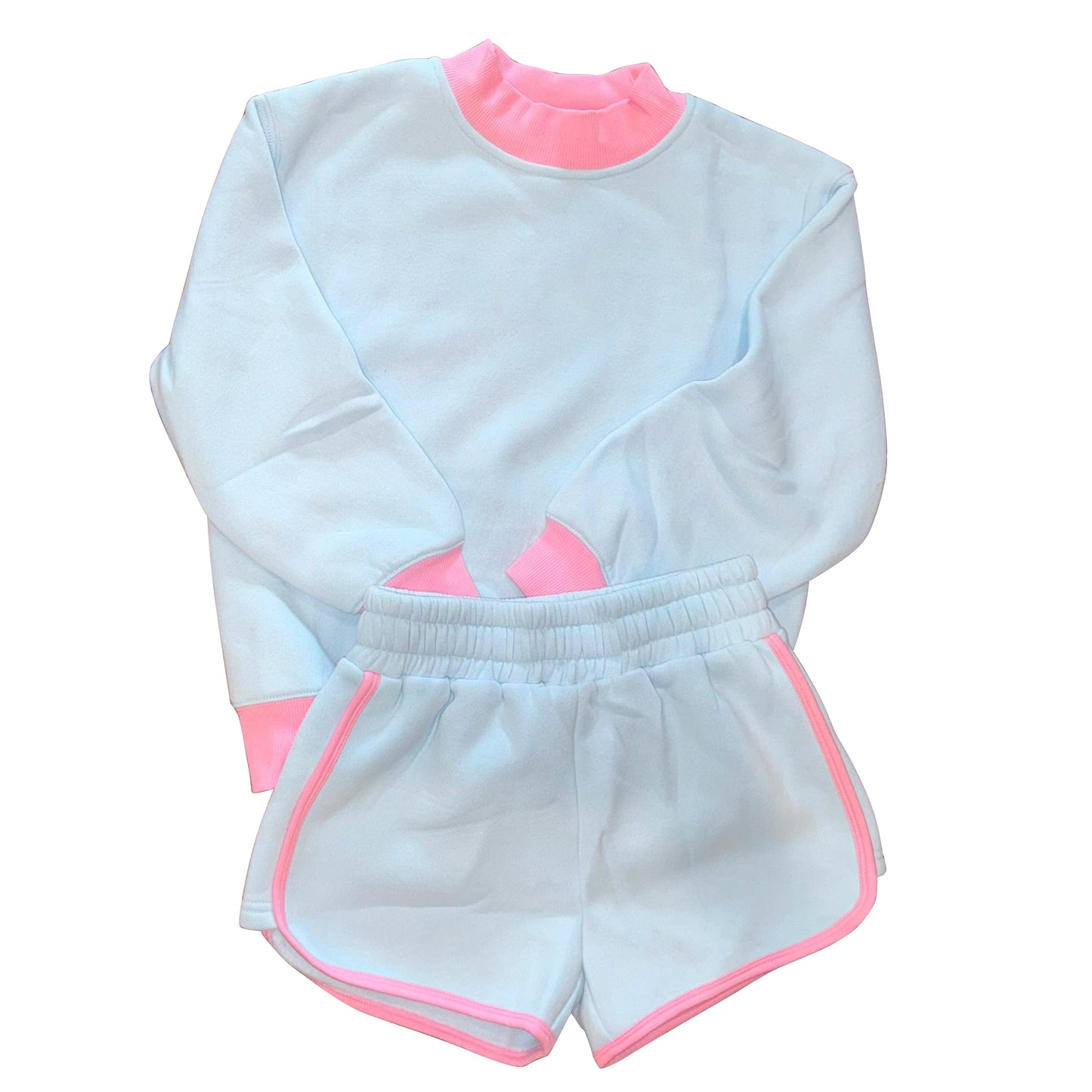 6.27 Preorder GLS0121 White Pink Long Sleeve Top Shorts Girls Cotton Clothes Set