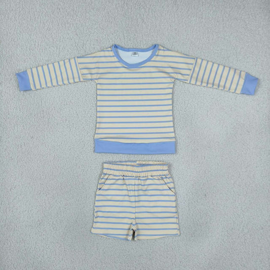 Mommy and Me Blue Striped Long Sleeve Top with Shorts Active Outfit