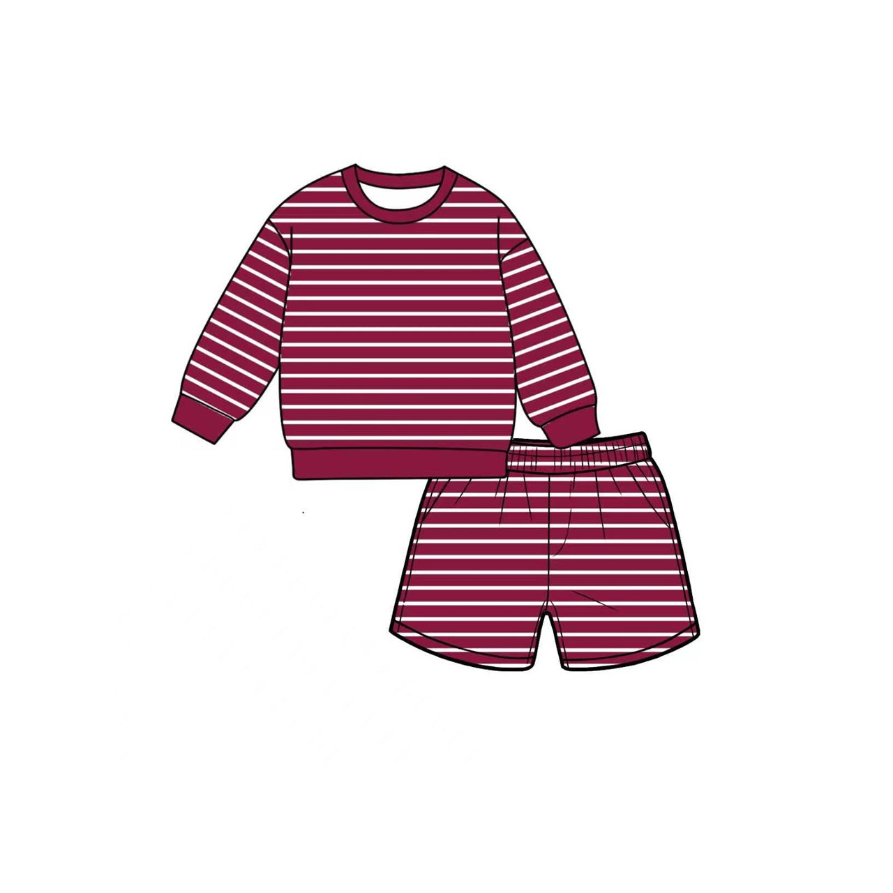 7.6 Preorder GLS0130 Kids Girls Dark Red Long Sleeve Top with Shorts Outfit
