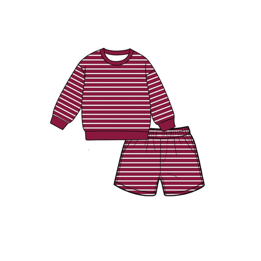 7.6 Preorder GLS0130 Kids Girls Dark Red Long Sleeve Top with Shorts Outfit