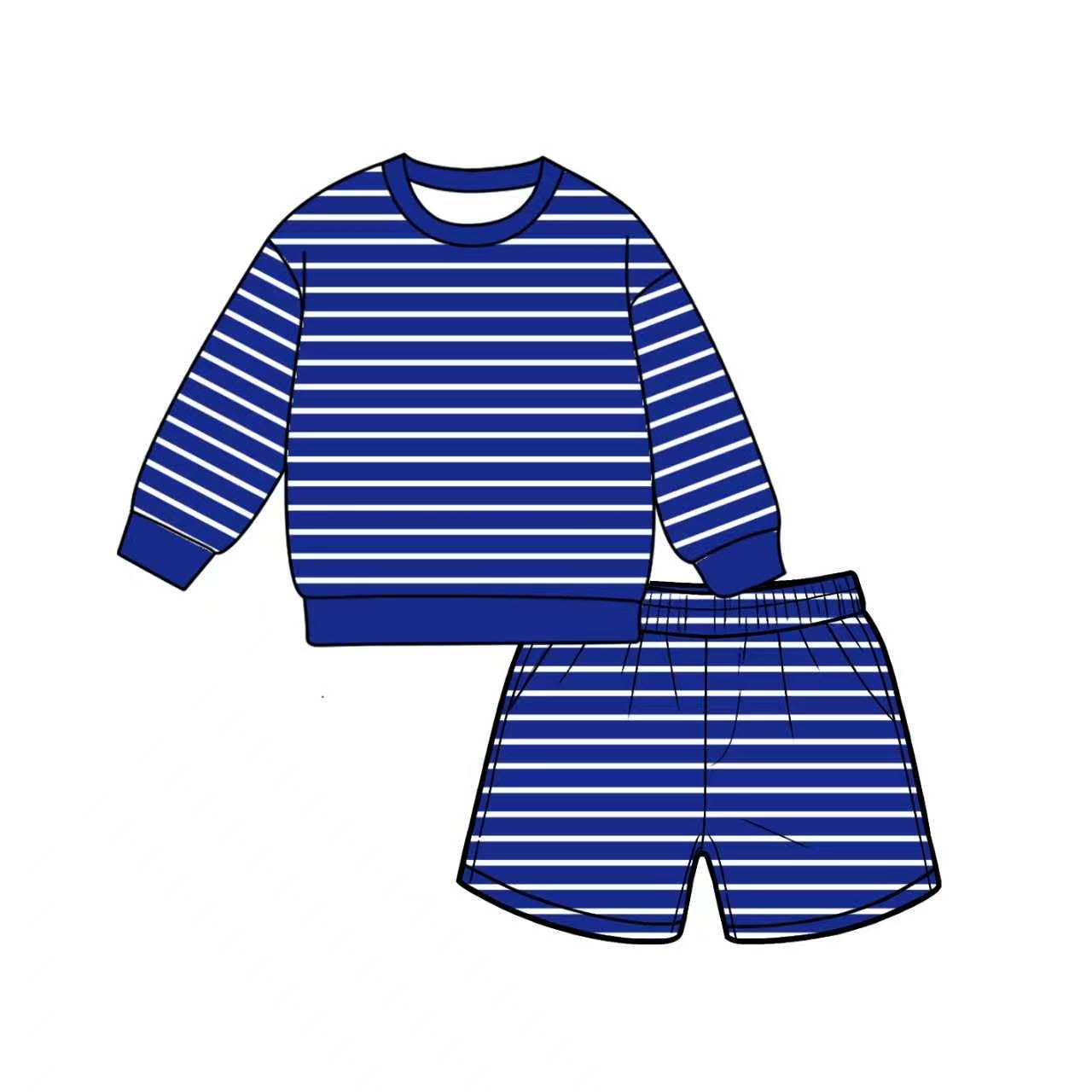 7.6 Preorder Adult Women Royalblue Striped Long Sleeve Top with Shorts Outfit
