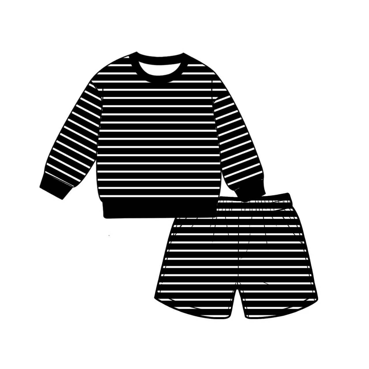 7.6 Preorder Adult Women Black Striped Long Sleeve Top with Shorts Outfit