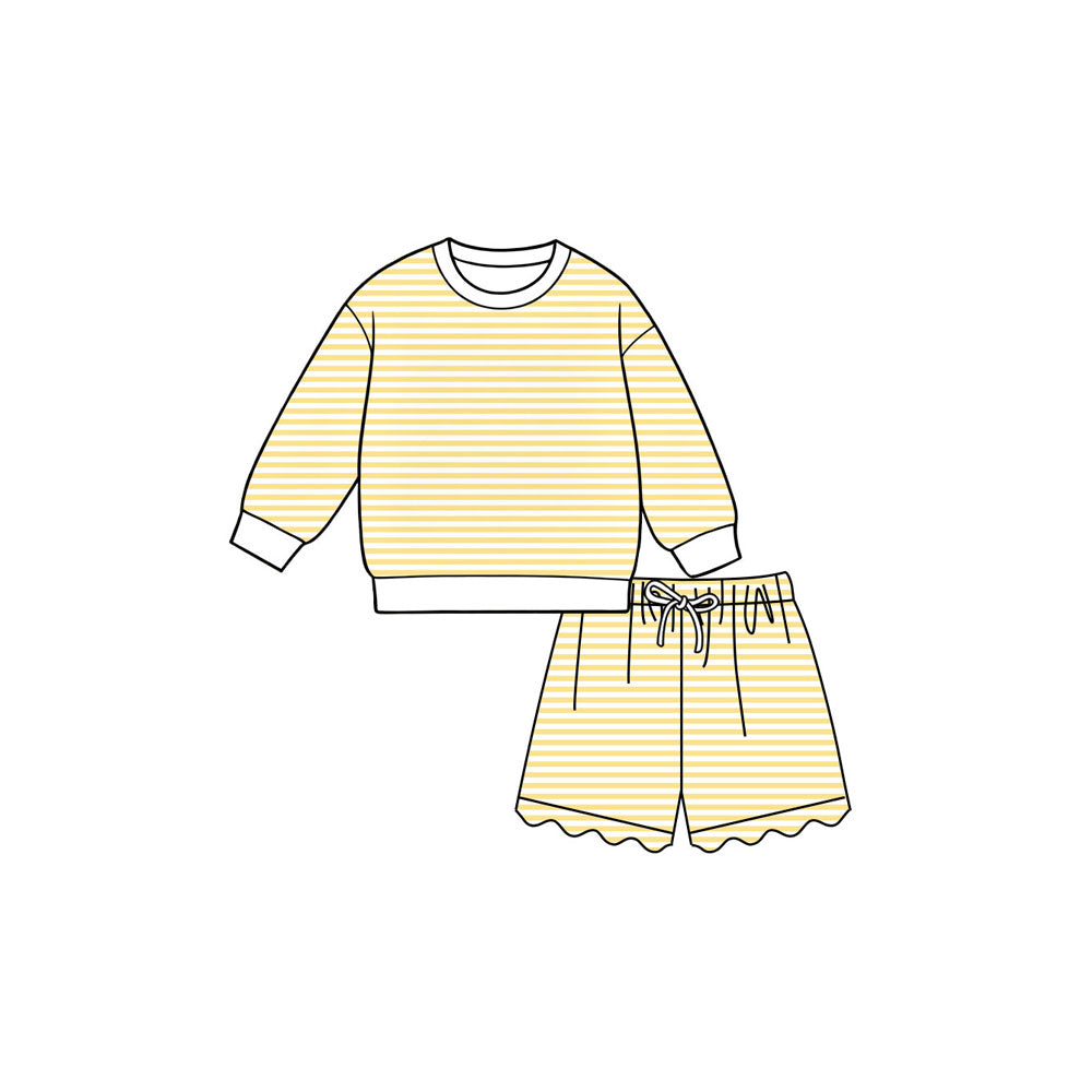 7.6 Preorder Kids Girls Yellow Long Sleeve Top with Shorts Outfit